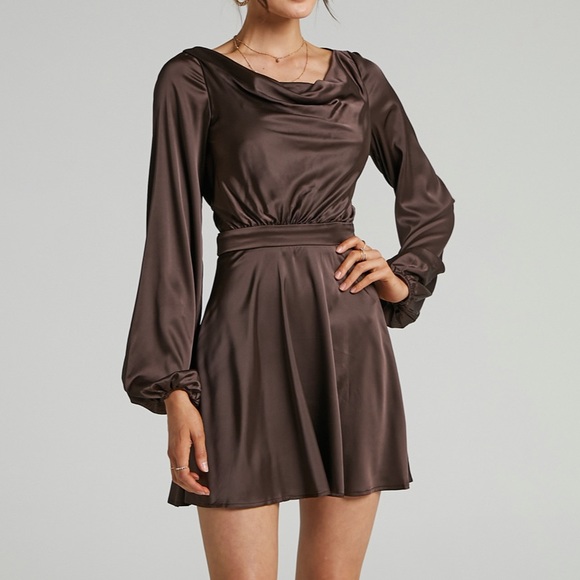 Showpo. Dresses & Skirts - SHOWPO Satin Mini Dress - Chocolate Brown
